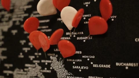 Pins on the world map close-up Stock Footage 161502879