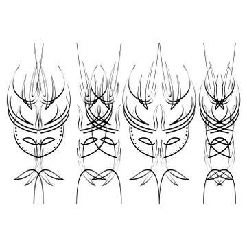 Pinstripe design, four black elements on white background Stock Illustration