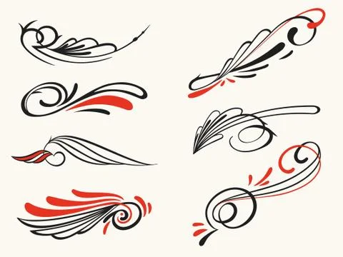 Pinstriping ornament elements, vector set Illustrazione stock