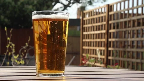 Pint Of Beer In Garden Stock Footage