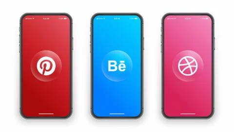 Pinterest Behance Dribbble Logo On Iphone Screen Illustrazione stock