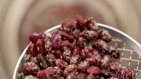 Pinto beans dropping from skimmer macro reveal 4k 10bit Stockbeeldmateriaal 333288145