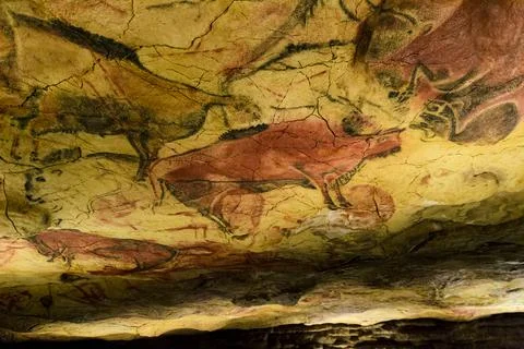 Pinturas rupestres del paleolítico en cueva de Altamira Stock Photos