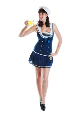 Pinup sailor girl with beer Stock Photos