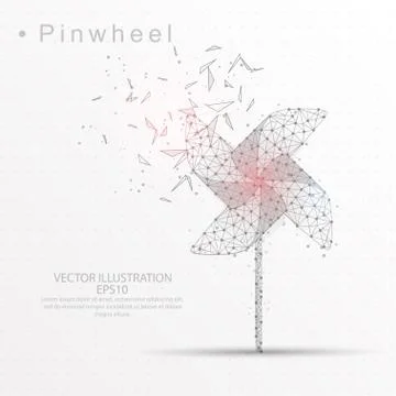 Pinwheel digitally drawn low poly triangle wire frame. Stock Illustration