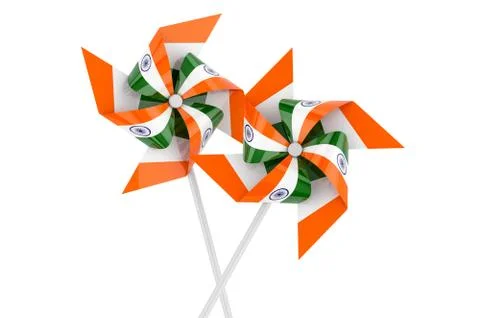 Pinwheel with Indian flag, 3D rendering Stock Illustration