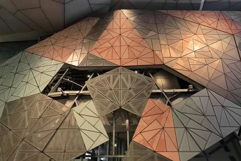 Pinwheel tiling wall, Deconstructivist building, Federation Square-Melbourne-AUS Foto stock