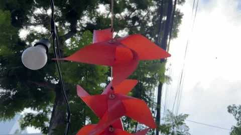 Pinwheel Wind Gust Colourful Rainbow Colors Motion Spinning Spin Outdoors Garden Stock Footage 323920877