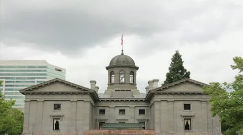 Pioneer Courthouse USA Flag Flying Time Lapse Stock Footage