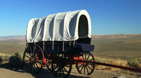 Pioneer Covered Wagon With Prairie in Background, 4K 스톡 동영상 45331053