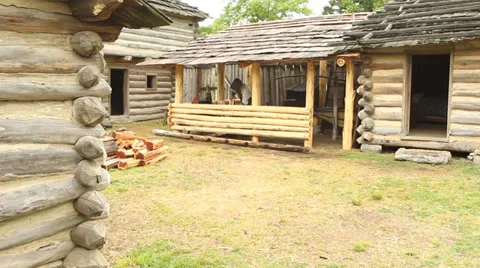 Pioneer man working in fort Stock Footage 30223661