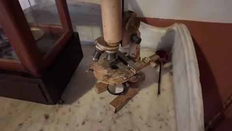 Pioneering 19th Century Microscope, Worn by Time Stock Footage 320098442