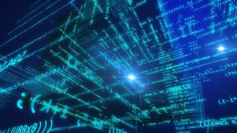 Pioneering 3d rendering of a futuristic computer modeled cyberspace with a di Stock Illustration