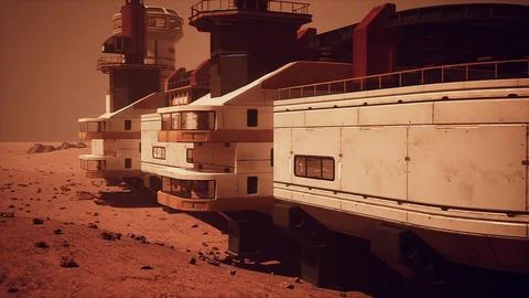 Pioneering base for colonizing Mars Stock Illustration