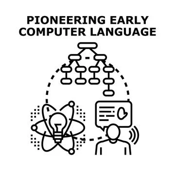 Pioneering computer language development and innovative concept Illustrazione stock