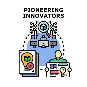 Pioneering innovators developing new ideas and technology solutions Stock Illustration