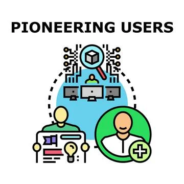 Pioneering users exploring new digital products Illustrazione stock