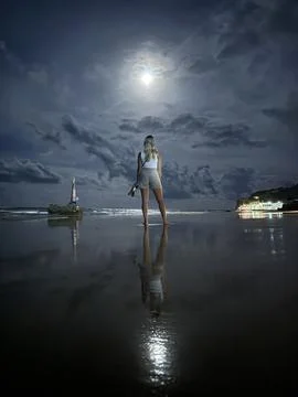 Pipa Centro Beach In Moonlight Foto stock