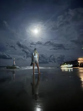 Pipa Centro Beach In Moonlight Foto stock