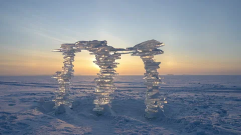 Pipamida from ice on a sunset background Stock Footage 147660826