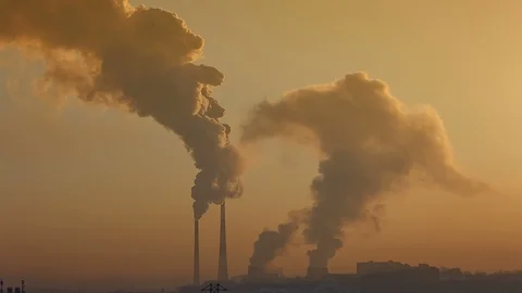 Pipe air polluting against sunset Stock Footage 87770915