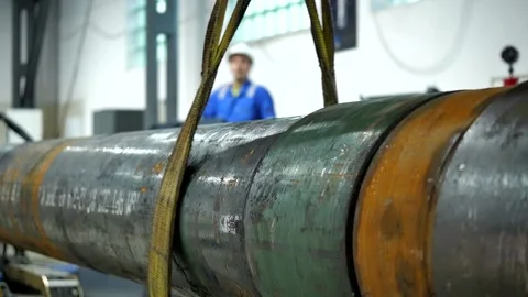 Pipe alignment on a special machine Stock Footage 142498887