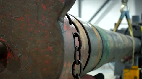 Pipe alignment on a special machine Stock Footage 142499055