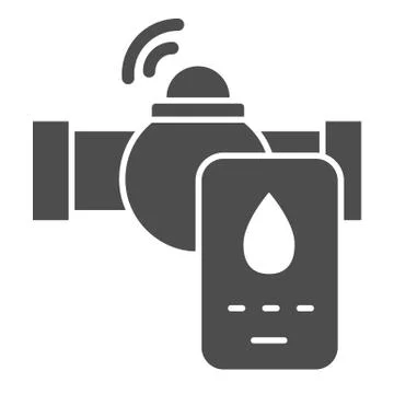 Pipe and phone with drop solid icon, smart house symbol, Modern plumbing service 스톡 일러스트