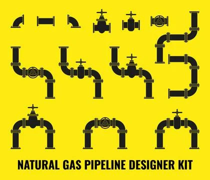 Pipe and Valve icon set. Pipeline elements. Illustration. 스톡 일러스트