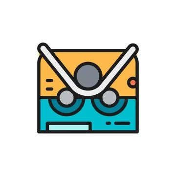 Pipe bending machine, bend machine flat color line icon. Stock Illustration