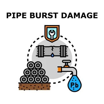 Pipe burst damage causing water leakage and contamination Stock Illustration