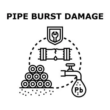 Pipe burst damage causing water leakage and contamination Stock Illustration