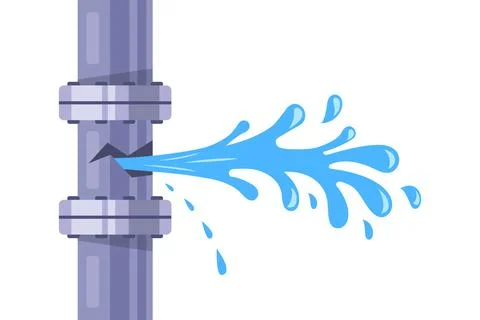 Pipe burst. water flows from the hole. Stock Illustration