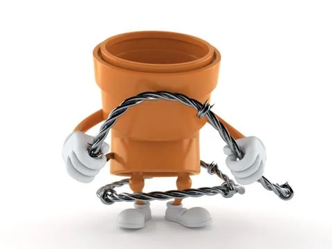 Pipe character holding barbed wire Stock Illustration