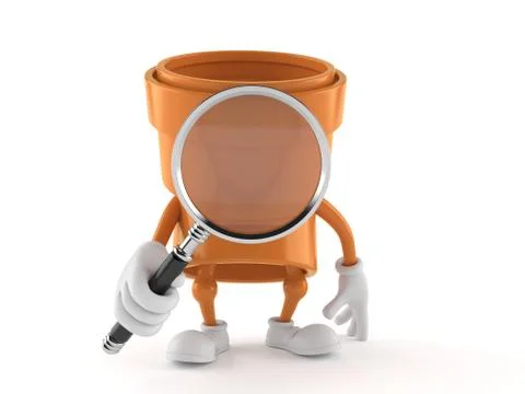 Pipe character looking through magnifying glass Stock Illustration
