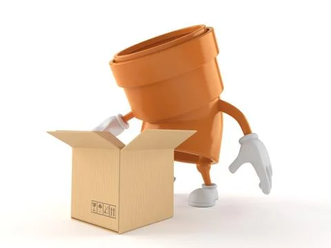 Pipe character with open cardboard box Stock Illustration