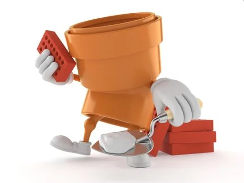 Pipe character with trowel and bricks Stock Illustration