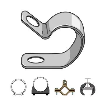 Pipe clamp and various fastening devices collection Stock Illustration