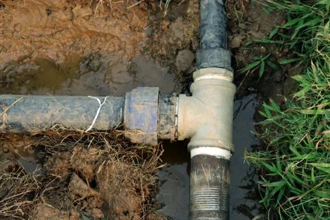 Pipe connection, T socket  ,tree way pipe,  a three-way with soil background Stock Photos