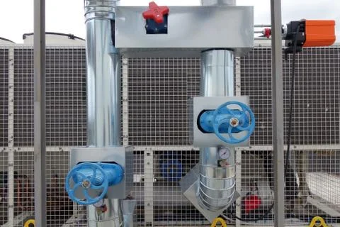 Pipe control valves with manometer Stock Photos