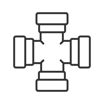 Pipe cross fitting and plumbing connection icon in line design. Industry Stock Illustration