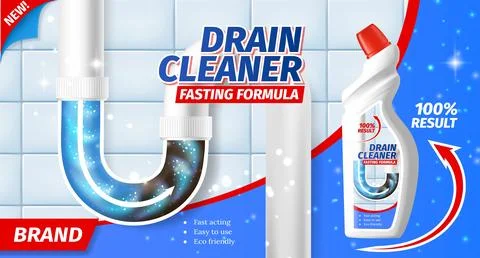 Pipe drain cleaner product plastic bottle promo Stock Illustration
