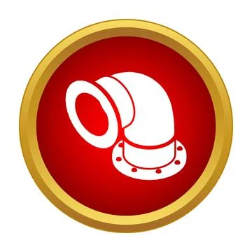 Pipe elbow fitting icon within red and gold circle Stock Illustration