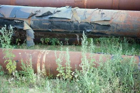 Pipe engineering construction on sand Stock Photos