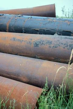 Pipe engineering construction on sand Stock Photos