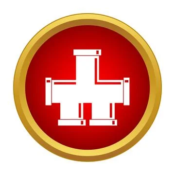 Pipe fitting cross connector on red button icon Stock Illustration