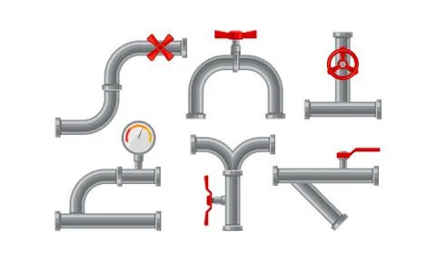 Pipe Fitting or Adapters with Valves Isolated on White Background Vector Set Stock Illustration