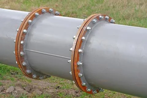 Pipe flange connecting between pipe and water tank Stock Photos
