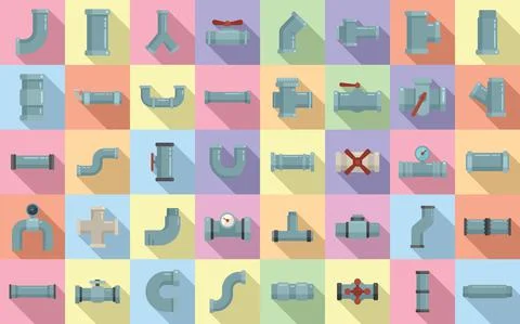Pipe icons set flat vector. Steel valve Illustrazione stock