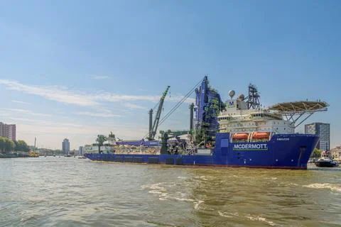 Pipe laying vessel Stock Photos
